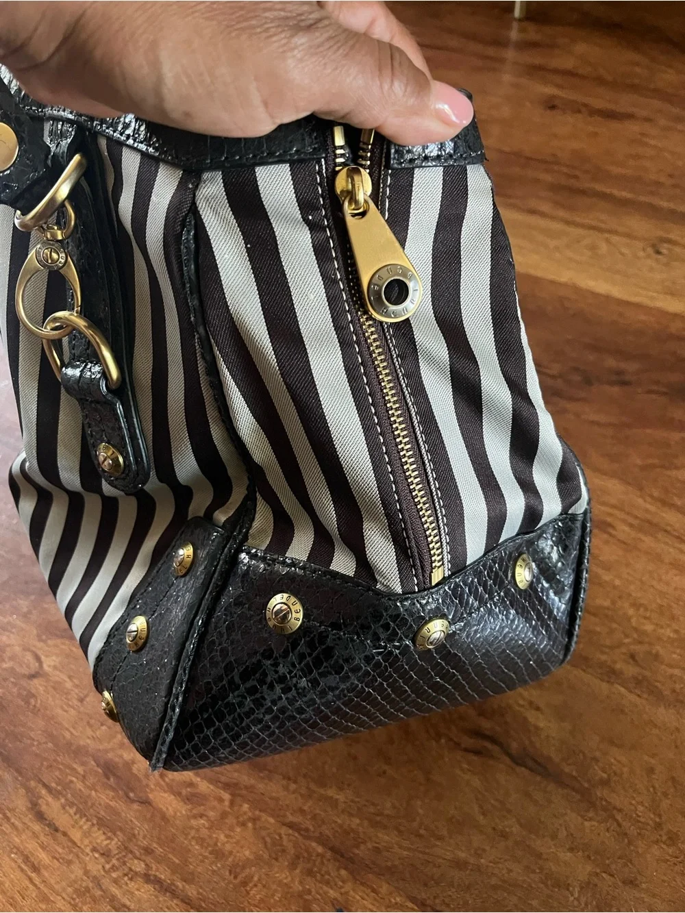 Henri Bendel Large Centennial Striped Barrel Bag Black Snake 712 5th Ave